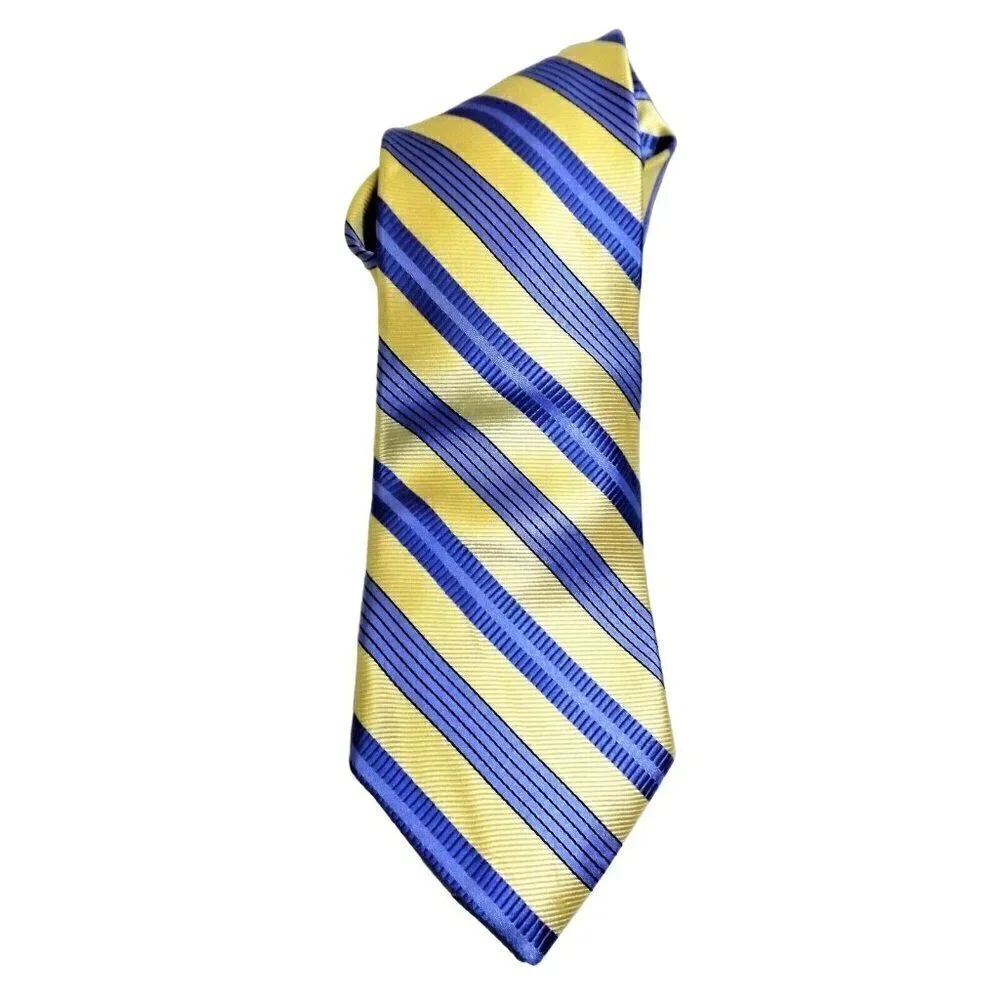 Meeting Street Men's Silk Tie Blue Yellow Striped Handmade 58 inches